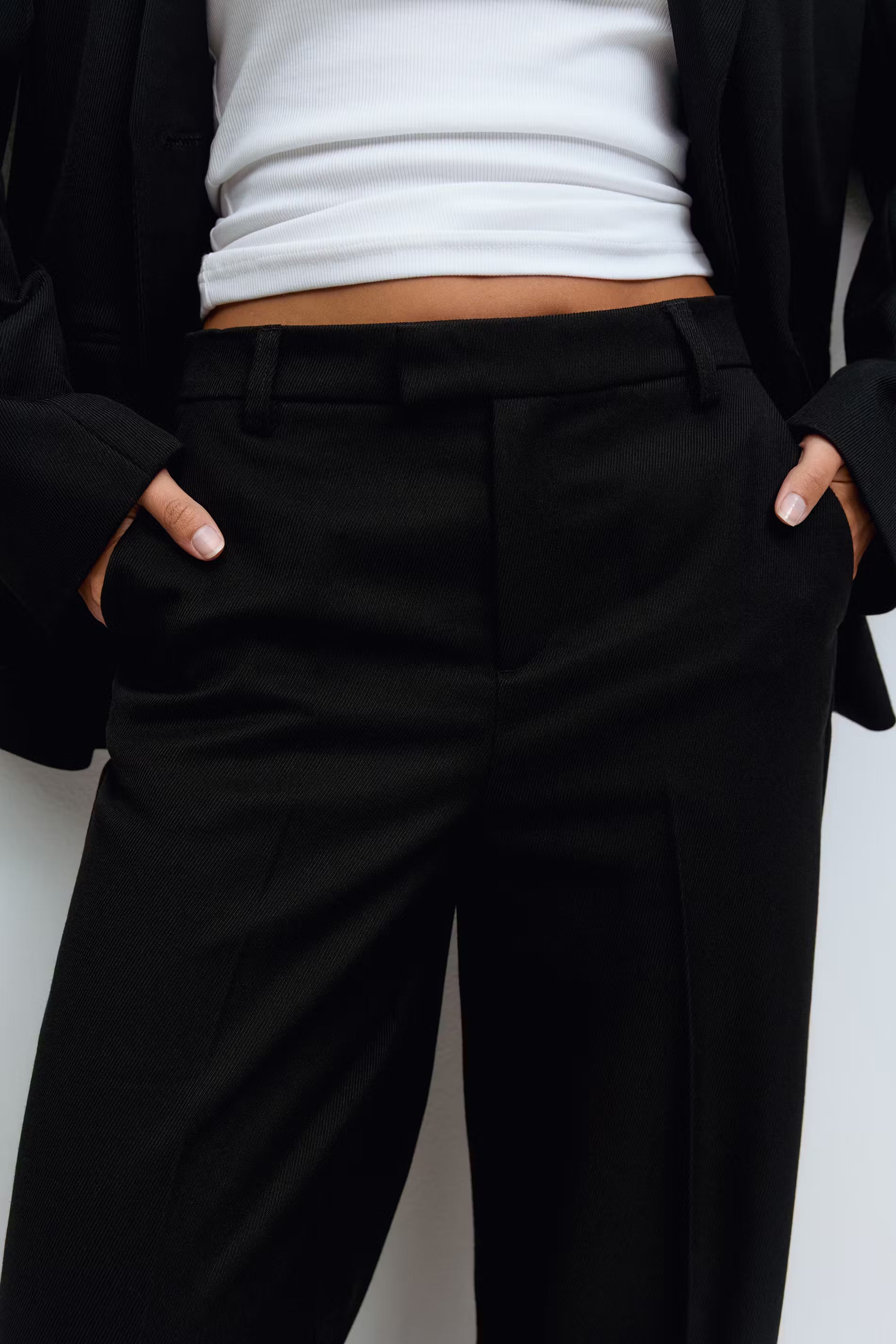 Gina Tricot Straight Twill Trousers - Black