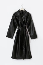Gina Tricot Belted PU Trench Coat - Black