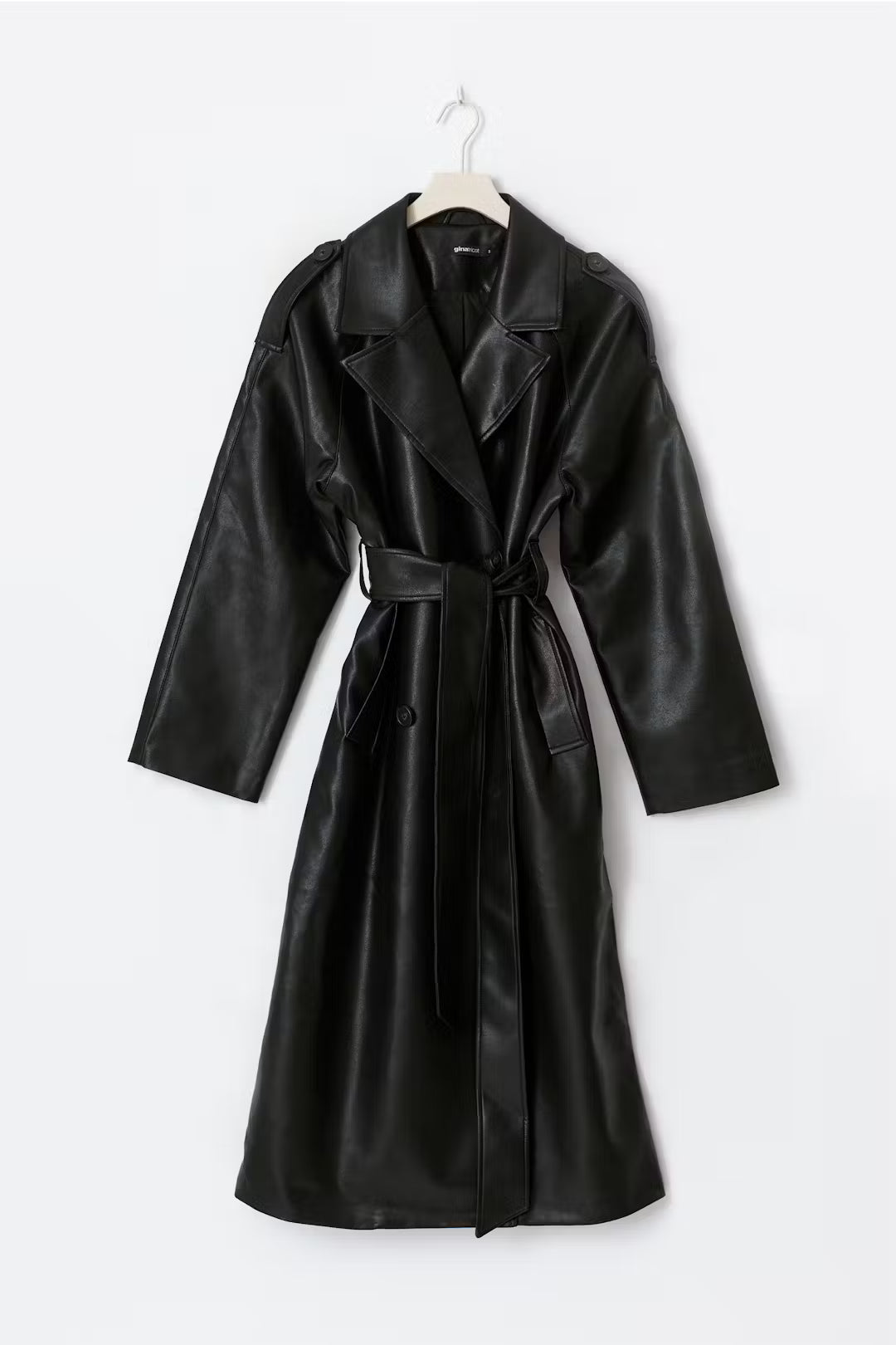 Gina Tricot Belted PU Trench Coat - Black