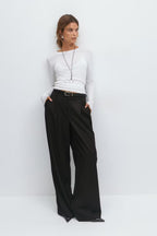 Gina Tricot High Waist Wide Trousers - Black - Kubanna