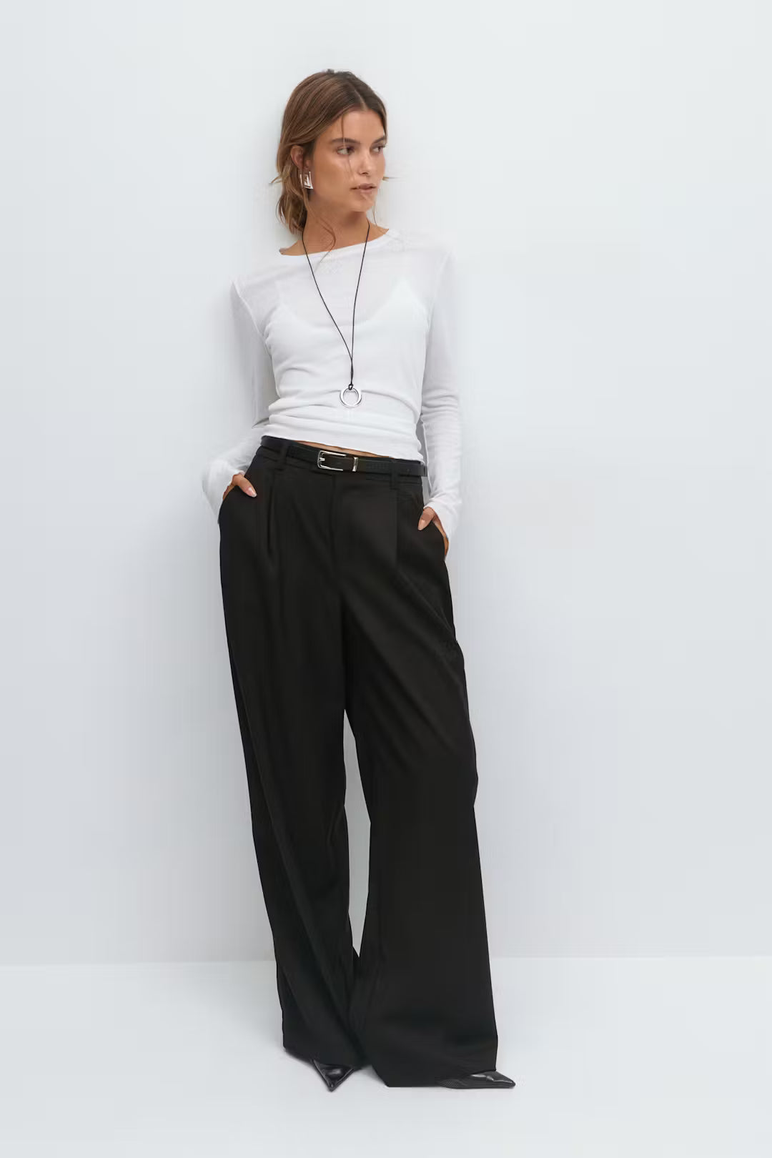 Gina Tricot High Waist Wide Trousers - Black - Kubanna