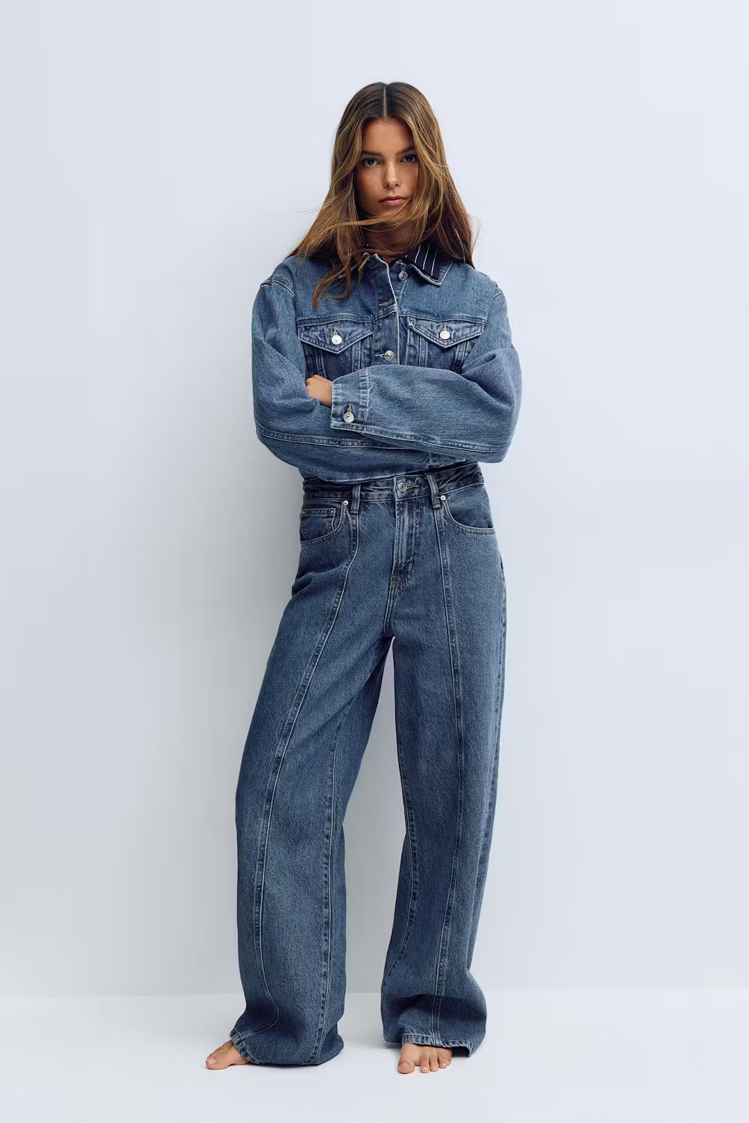 Gina Tricot Wide Front Seam Jeans - Scandi Blue