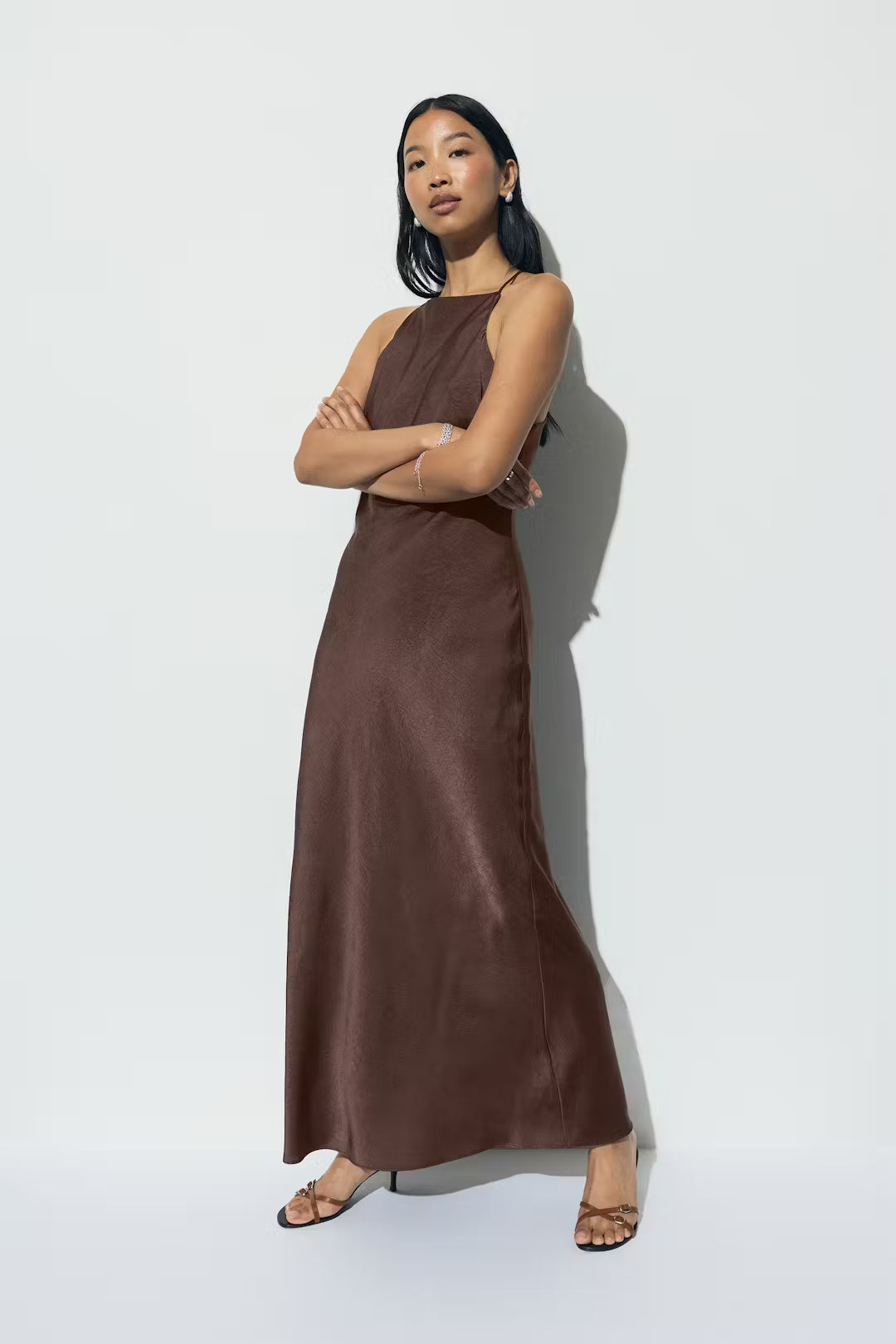 Gina Tricot Crinkle Maxi Dress - Brown