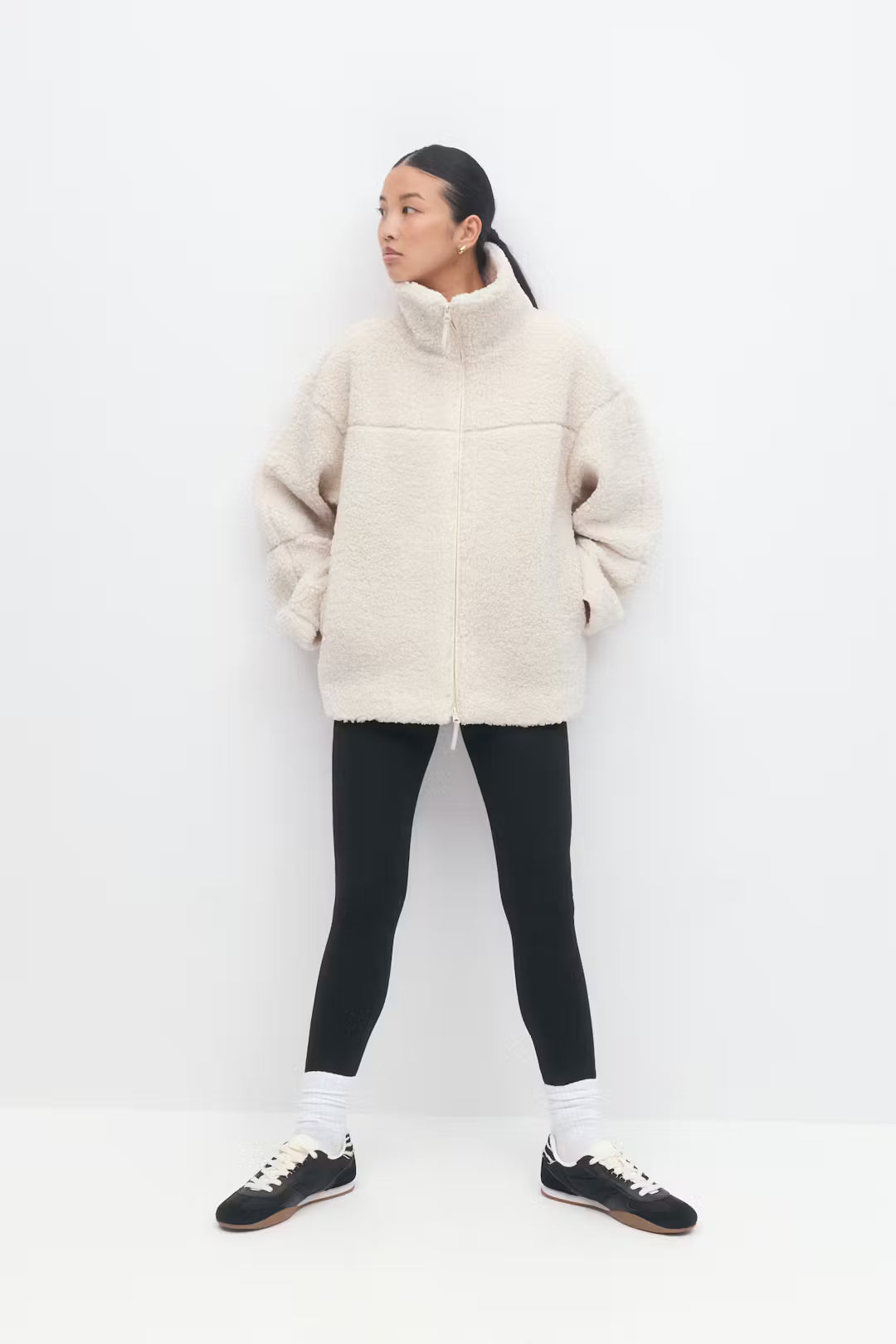 Gina Tricot Pile Zip Jacket - Cream - Kubanna