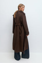 Gina Tricot Faux Suede Trench Coat - Brown - Kubanna