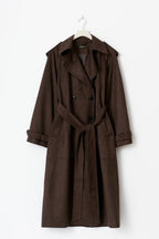 Gina Tricot Faux Suede Trench Coat - Brown - Kubanna