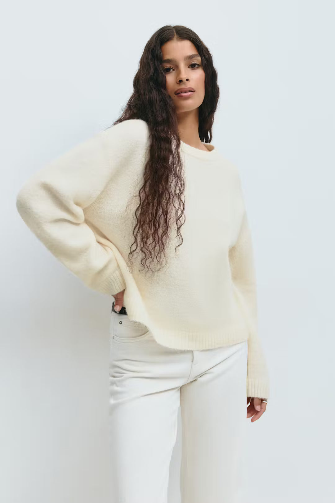 Gina Tricot Crew Neck Knitted Sweater - Off-white