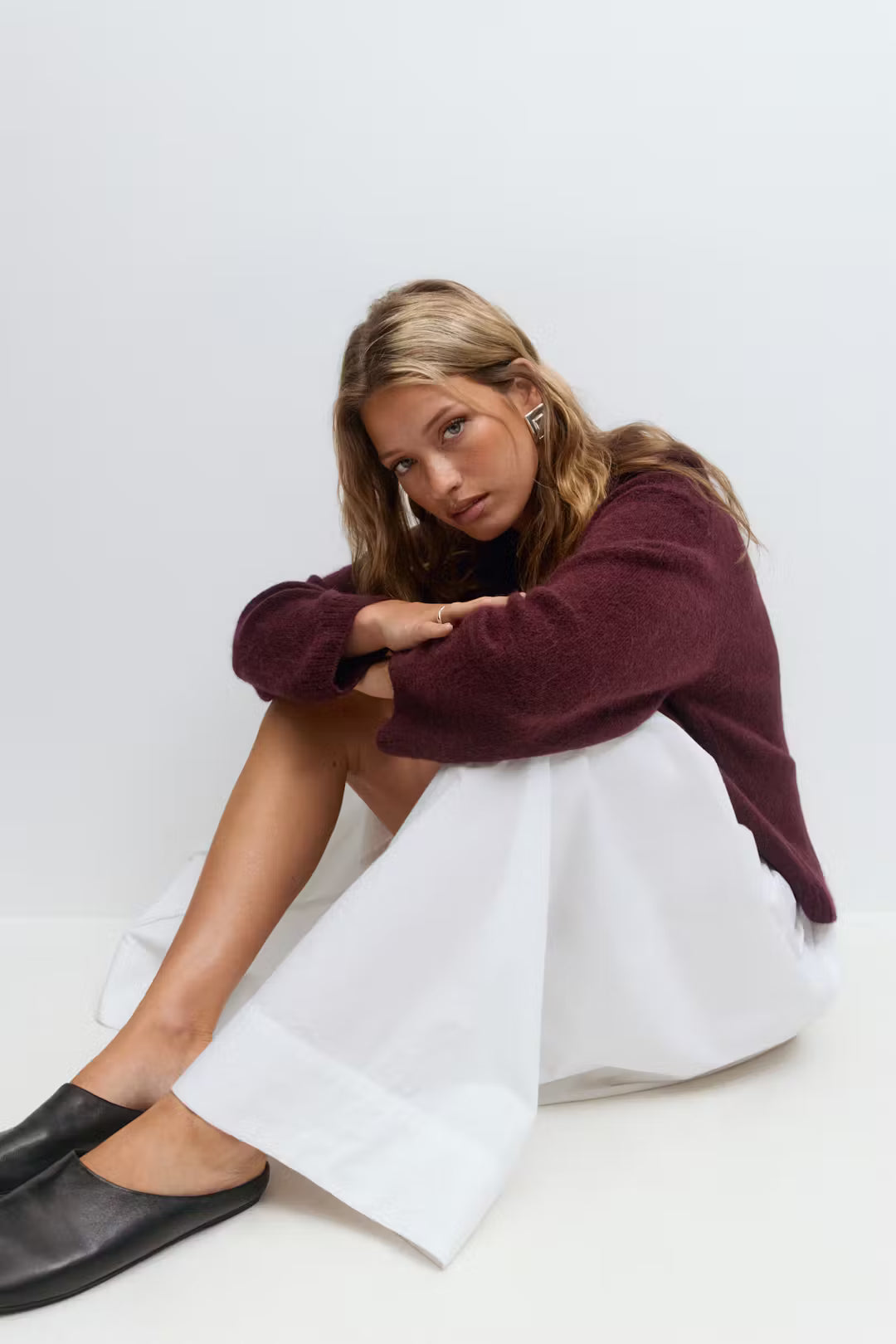 Gina Tricot Crew Neck Knitted Sweater - Burgundy