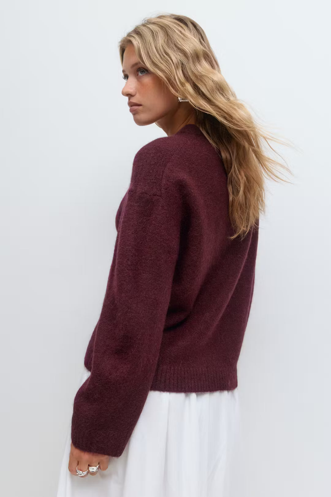 Gina Tricot Crew Neck Knitted Sweater - Burgundy