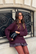 Gina Tricot Crew Neck Knitted Sweater - Burgundy
