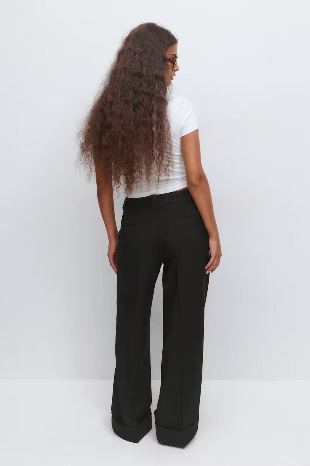 Gina Tricot Mid Waist Wide Trousers - Black - Kubanna