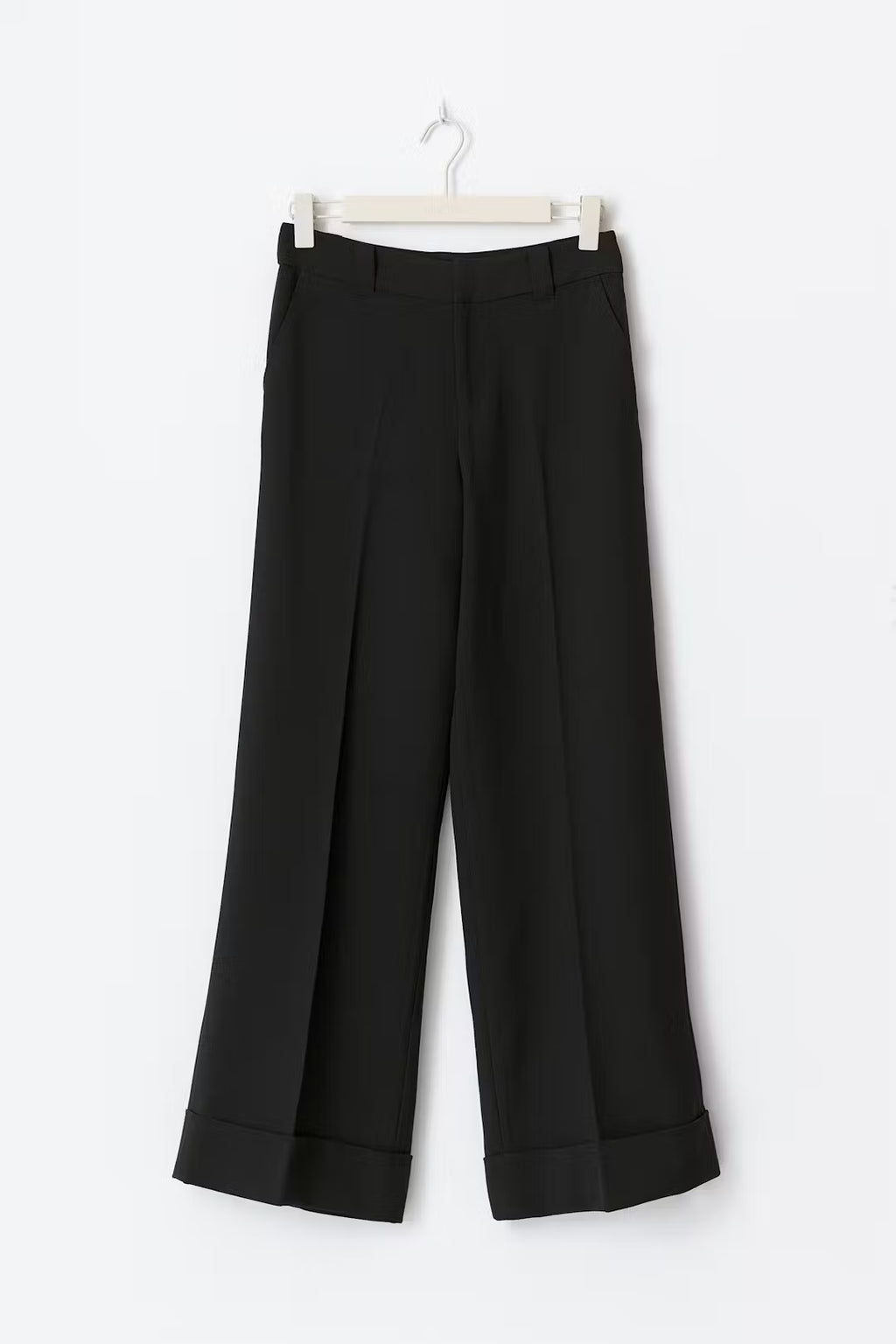 Gina Tricot Mid Waist Wide Trousers - Black - Kubanna