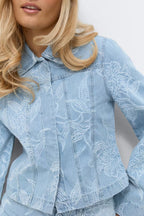 Gina Tricot Embroidery Denim Shirt - Blue