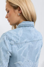 Gina Tricot Embroidery Denim Shirt - Blue