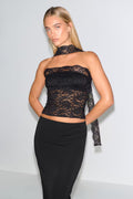 Gina Tricot Lace Scarf Top - Black - Kubanna
