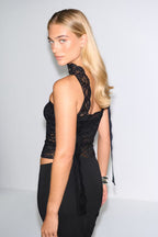 Gina Tricot Lace Scarf Top - Black - Kubanna