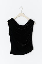 Gina Tricot Asymmetric Velvet Top - Black - Kubanna