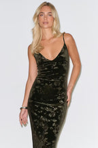 Gina Tricot Velvet Maxi Dress - Green - Kubanna