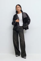 Gina Tricot Low Wide Front Seam Jeans - Black - Kubanna