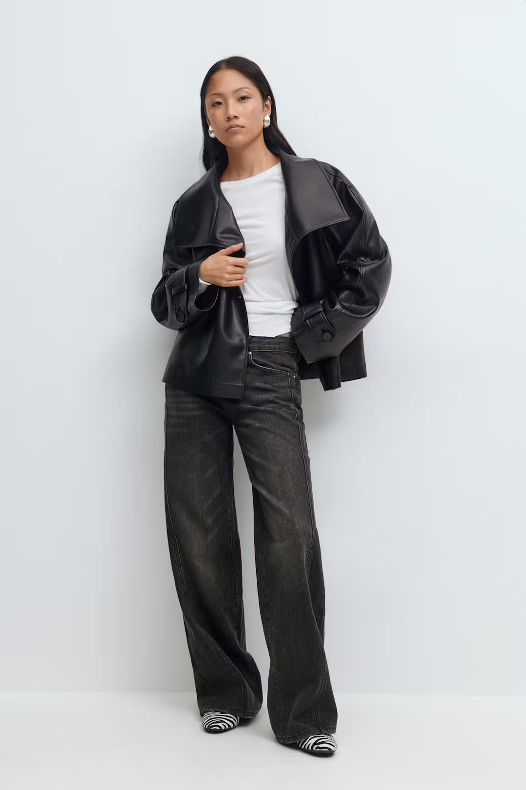 Gina Tricot Low Wide Front Seam Jeans - Black - Kubanna