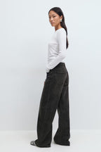 Gina Tricot Low Wide Front Seam Jeans - Black - Kubanna