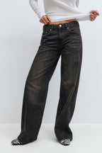 Gina Tricot Low Wide Front Seam Jeans - Black - Kubanna
