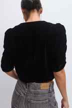 Gina Tricot Velour Top - Black - Kubanna