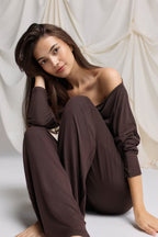 Gina Tricot Low Waist Loungewear Trousers - Chocolate Plum - Kubanna