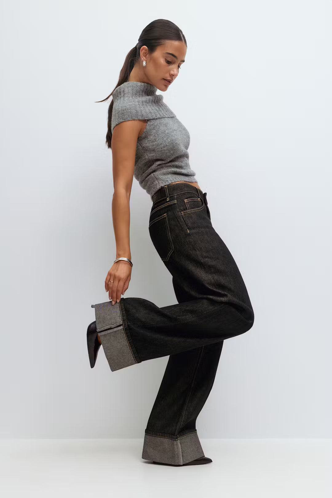 Gina Tricot Fold Up Jeans - Dark Rinse