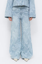 Gina Tricot Embroidery Wide Jeans - Blue