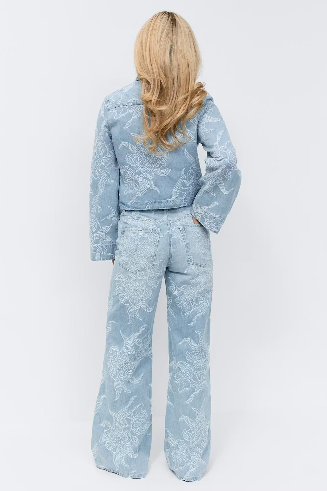 Gina Tricot Embroidery Wide Jeans - Blue