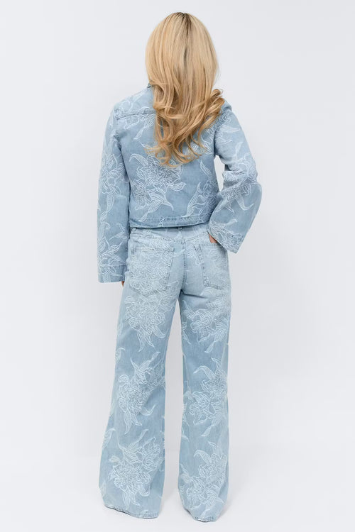 Gina Tricot Embroidery Wide Jeans - Blue