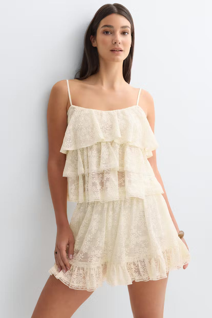 Gina Tricot | Lace Frill Singlet - Cream