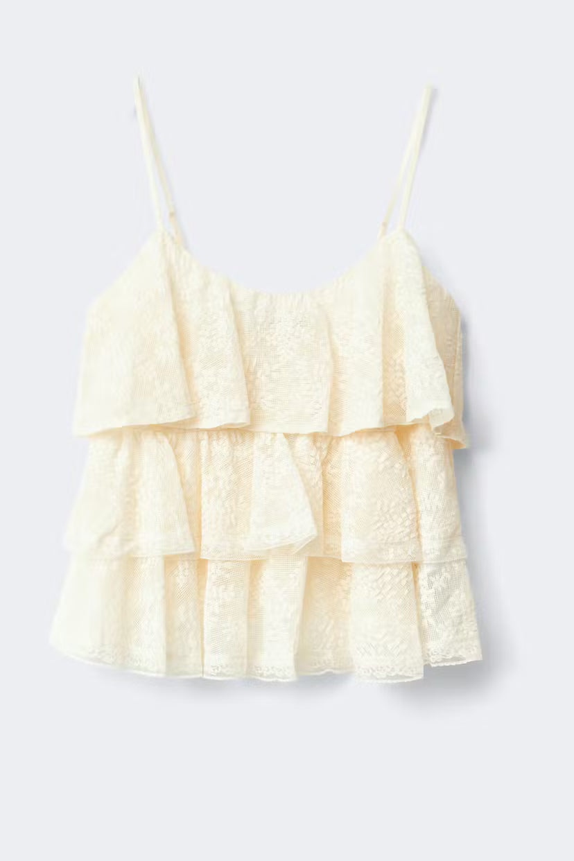 Gina Tricot | Lace Frill Singlet - Cream