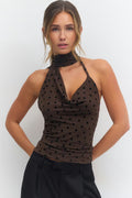 Gina Tricot Dot Halterneck Top - Brown - Kubanna