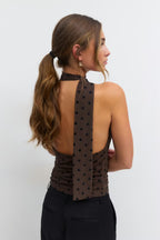 Gina Tricot Dot Halterneck Top - Brown - Kubanna