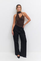 Gina Tricot Dot Halterneck Top - Brown - Kubanna