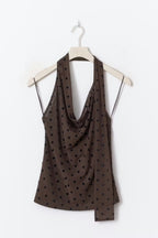 Gina Tricot Dot Halterneck Top - Brown - Kubanna