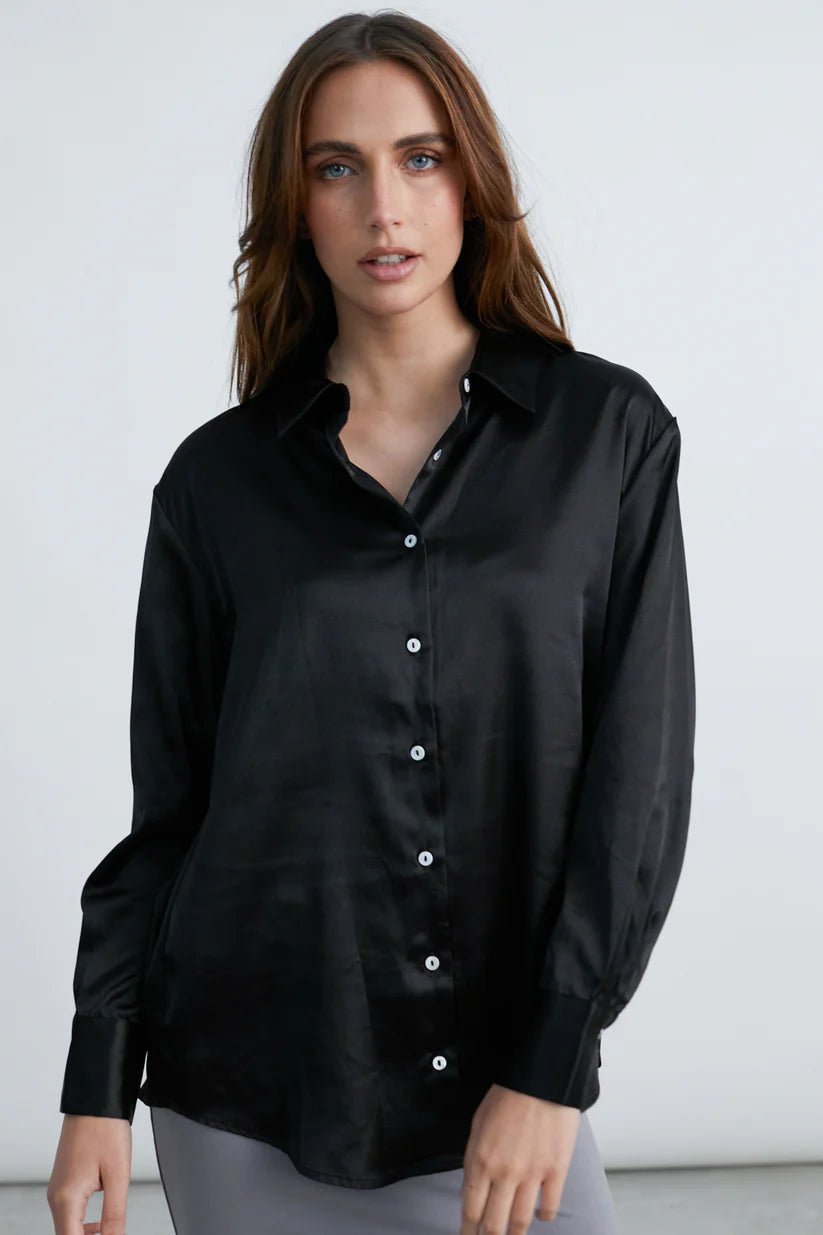 24 colours Shiny blouse - Black - Kubanna