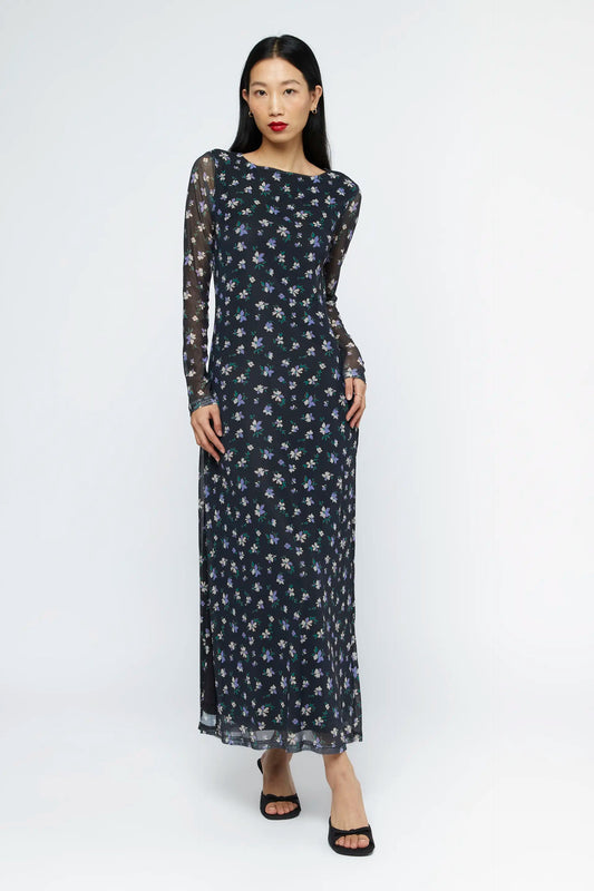 Wild Pony Anemona Floral Print Mesh Long Dress