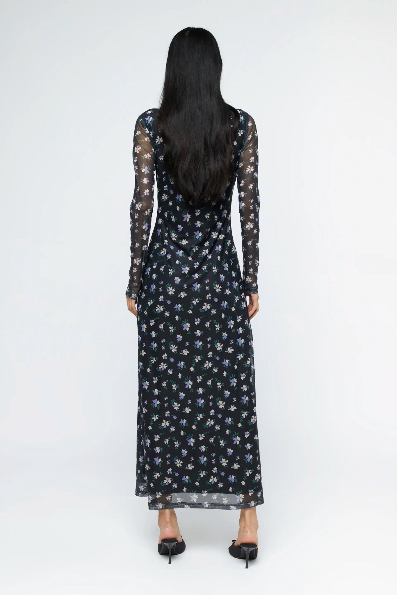 Wild Pony Anemona Floral Print Mesh Long Dress - Kubanna