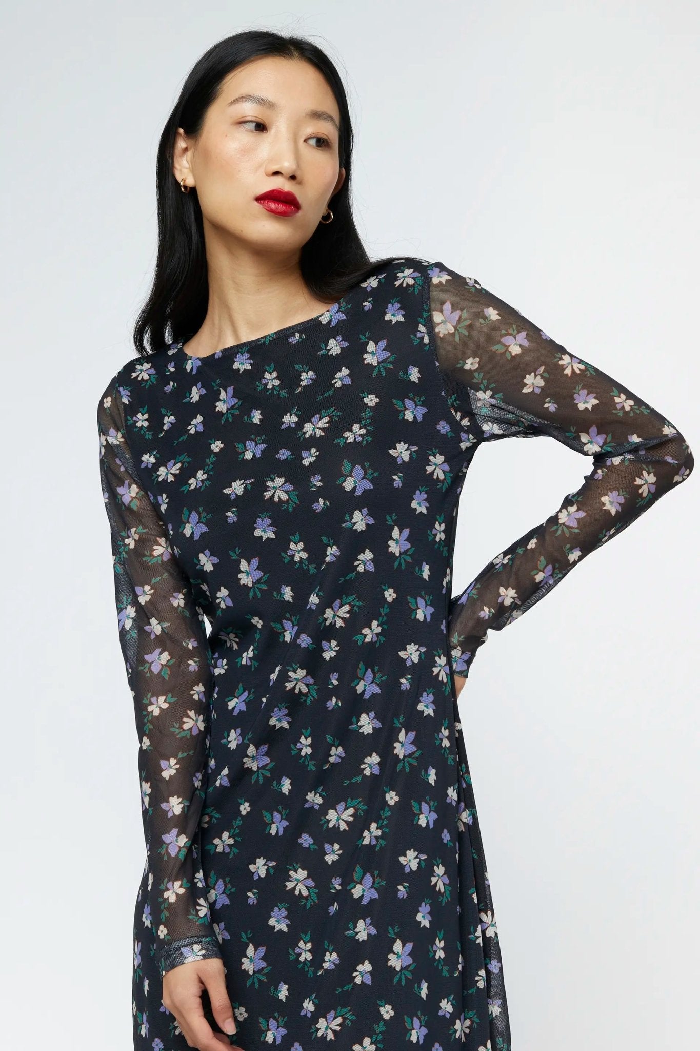 Wild Pony Anemona Floral Print Mesh Long Dress - Kubanna