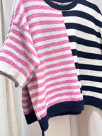 Lucy Knitted Striped T-shirt - Pink/Navy