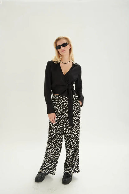 24 colours Long Trousers with a Pattern - Black/White