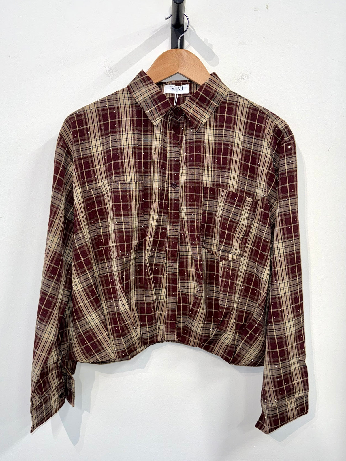Rose Checkered Sparkle Blouse - Brown