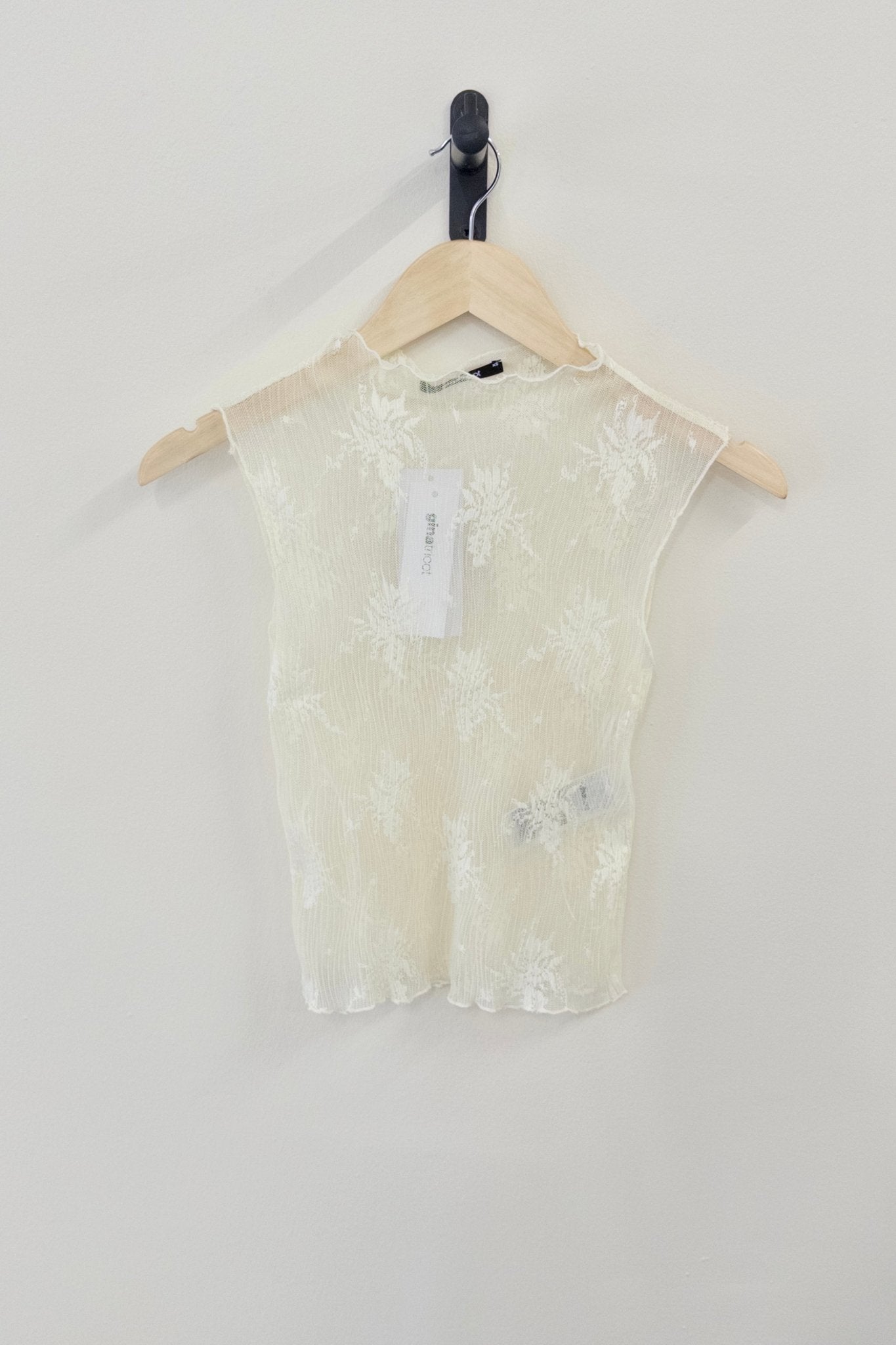 Gina Tricot Funnel Neck Lace Top - Beige - Kubanna