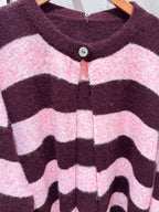 Single Button Striped Cardigan – Bordeaux/Pink