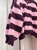 Single Button Striped Cardigan – Bordeaux/Pink