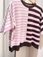Lucy Knitted Striped T-shirt - Pink/Brown