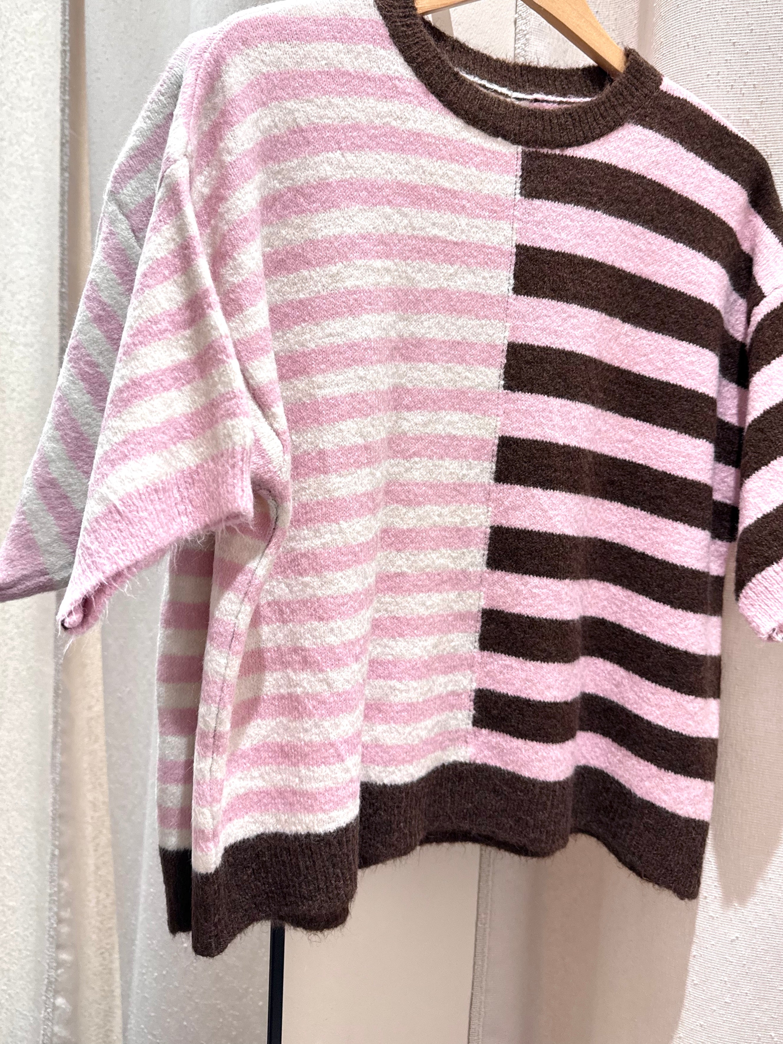 Lucy Knitted Striped T-shirt - Pink/Brown